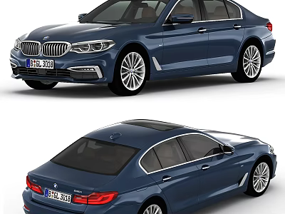 Blue Luxury Sedan With Streamlined Body Design And Alloy Wheels Front Rear Views 3d model
