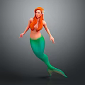 Red Haired Game Movie Mermaid Character With Green Tail And Flower In Hair