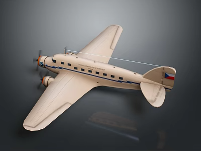 Vintage Twin Propeller Airplane Model With Beige Body Blue Stripes And Russian Flag 3d model