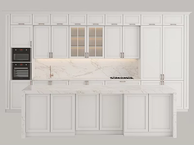 Modern Kitchen Interior With White Cabinets And Marble Countertops Island 3d model