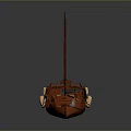 Traditional Chinese Wooden Sailing Boat With Red Sails And Decorative Lanterns