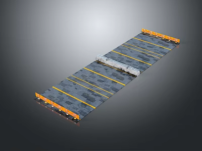 Gray And Yellow Parking Lot Structure With White Elongated Object And Dividing Lines 3d model