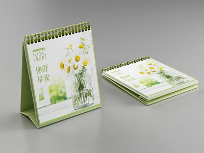 Spiral Bound Desk Calendars Featuring Daisy Flower Design And Hello Good Morning Text 3d model