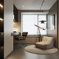 Modern Study Room Interior With Writing Desk Telescope Cozy Armchair And Round Rug