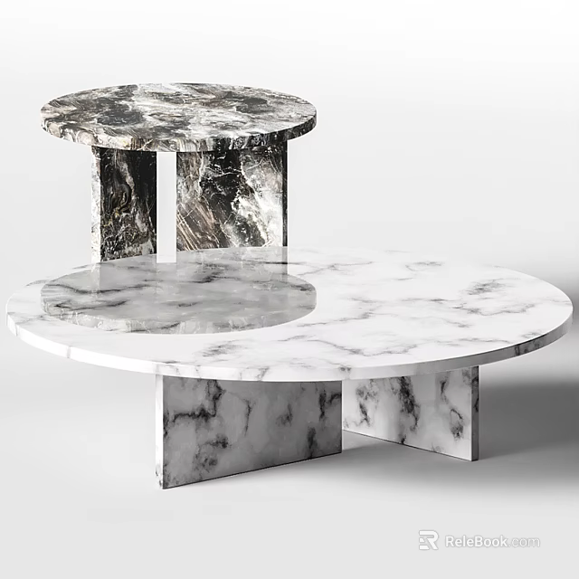 Marble Coffee Tables with Round Top Pedestal Base and Natural Vein Design 3d model 