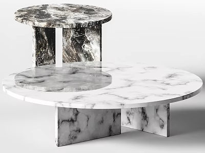Marble Coffee Tables with Round Top Pedestal Base and Natural Vein Design 3d model