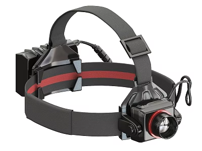 Adjustable Headlamp With Red Stripe Strap LED Light And Battery Pack 3d model