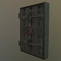 Sturdy Metal Grille Door With Red Wheel And Grid Pattern For Industrial Security