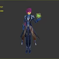Fantasy Game Character Wearing Brown Purple Coat Holding Yellow Flower Shaped Creature