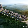 Ancient Architecture Complex Featuring Traditional Pagoda And Historic Buildings In Lush Mountainous Greenery