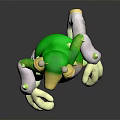 Cartoon Fantasy Creature Character With Green Body White Belly Large Eyes And Antennae Standing