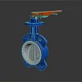 Blue Butterfly Valve With Red Handle And Industrial Metal Body Design