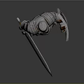 Medieval Armored Knight In Silver Metallic Armor Holding Sword And Shield With Brown Decoration