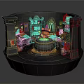 Cartoon Witch Laboratory Scene With Green Potion Cauldron Bookshelf And Magic Items 3d model