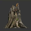 Natural Weathered Tree Stump With Green Moss And Exposed Roots Texture