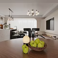 Modern Dining and Living Room Interior With Chandeliers Sofa Dining Table And Coffee Table