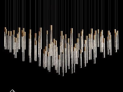 Modern Chandelier Design With Hanging Crystal Tubes And Gold Metal Accents 3d model