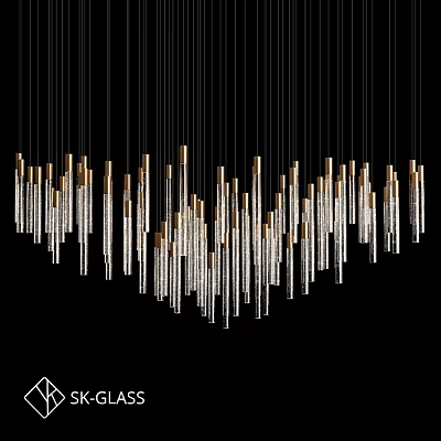 Modern Chandelier Design With Hanging Crystal Tubes And Gold Metal Accents 3d model