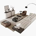 Modern Sofa and Coffee Table Set With Beige Upholstery Accent Chair Ottoman and Floor Lamp