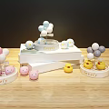 Lovely Decorative Ornament Set with Pink White Yellow Balloon Duckling Figures for Tabletop Decor