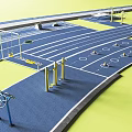 Outdoor Sports Equipment On Blue Running Track With Parallel Bars And Fitness Training Stations