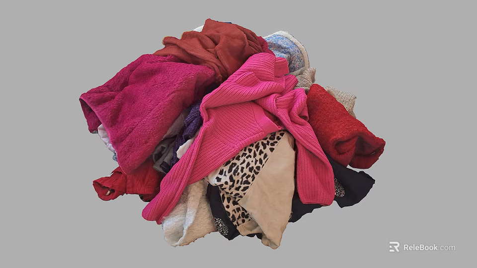 Pile Of Various Colored Clothes And Textiles 3d model 