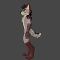 Anthropomorphic Wolf Character With Black Ears White Body Brown Limbs And Red Accents