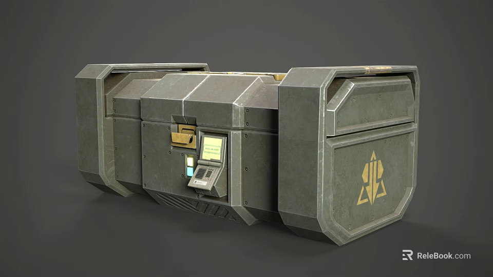 Industrial Metal Cargo Container With Control Panel And Brand Logo Design 3d model