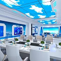 Modern Control Room Interior With Sky Ceiling Computer Workstations And Screens 3d model
