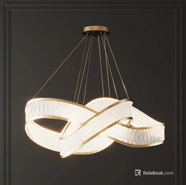 Elegant Modern Intertwined White Shade Chandelier Softly Illuminated With Gold Accents 3d model 