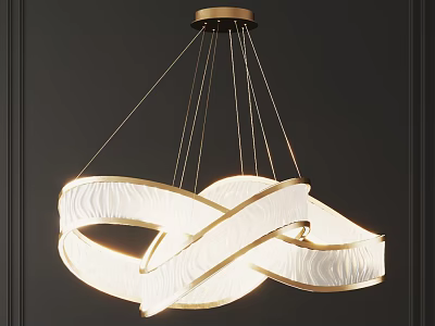 Elegant Modern Intertwined White Shade Chandelier Softly Illuminated With Gold Accents 3d model