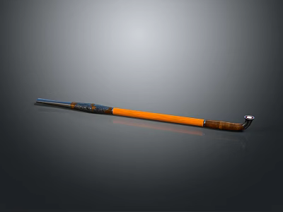 Home Cleaning Mop With Orange Pole Wooden Handle And Metal Head For Daily Use 3d model