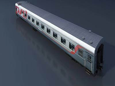 Silver Metallic Train Carriage with Red Stripe Multiple Windows and Modern Design 3d model