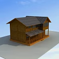 Traditional Ancient Building With Wooden Structure Two Story Tile Roof And Windows