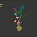 Green Tropical Plant in White Pot with Large Leaves Against Gray Background