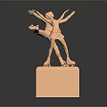 Golden Game Anime Character Figure Skating Statue With Extended Arms And Skates On Square Base