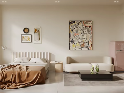 Modern Apartment Bedroom With Sofa And Art Decor 3d model