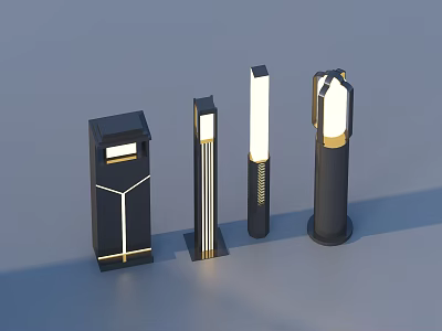 Contemporary Outdoor Lights Featuring Various Modern Designs Sleek Shapes And Gold Accents 3d model