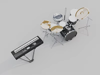 Premium Musical Instruments and Art Supplies with Complete Drum Set and Electronic Keyboard Setup 3d model