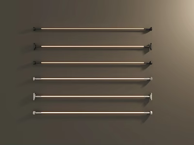 Six Long Strip Wall Lamps With Black White Bases On Gray Background Emitting Warm Light 3d model