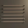 Six Long Strip Wall Lamps With Black White Bases On Gray Background Emitting Warm Light