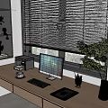 Modern Computer Workstation With Monitor Keyboard Mouse Pad On Wooden Desk By Window And Plant
