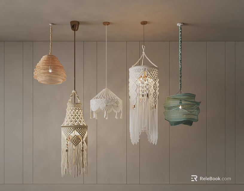 Hanging Decorative Macrame Lights With Fringes and Bohemian Design For Home Decor 3d model 