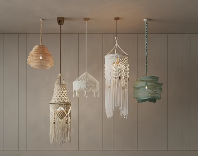 Hanging Decorative Macrame Lights With Fringes and Bohemian Design For Home Decor 3d model