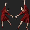 Women In Red Dresses Dancing With Raised Arms And Extended Hands