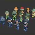 Cartoon Characters With Various Hats And Different Poses Standing Together 3d model