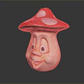 Cute Food Mushroom with Red Cap White Spots Smiling Face Round Eyes and Curved Mouth