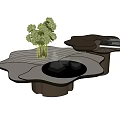 Modern Irregular Coffee Table With White Brown Surface Green Plant Glass Vase And Book