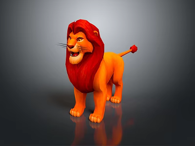 Colorful Reptile Figurine With Red Mane Standing On Gray Reflective Surface 3d model