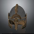Warrior Helmet Featuring Dragon Decorative Ornament Intricate Metallic Carvings Red Green Gems